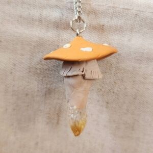 NEW Artisan Sculpted Yellow Amanita Mushroom Citrine Crystal Handmade Clay